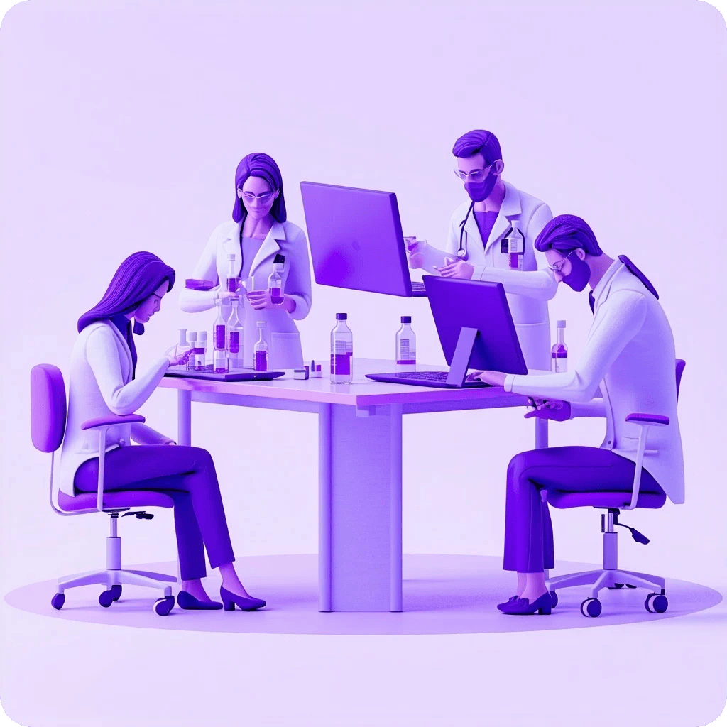 Team of drug developers working together