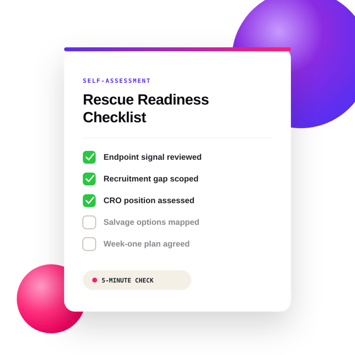 The Rescue Readiness Checklist cover, a five-minute self-assessment document with checked and unchecked items