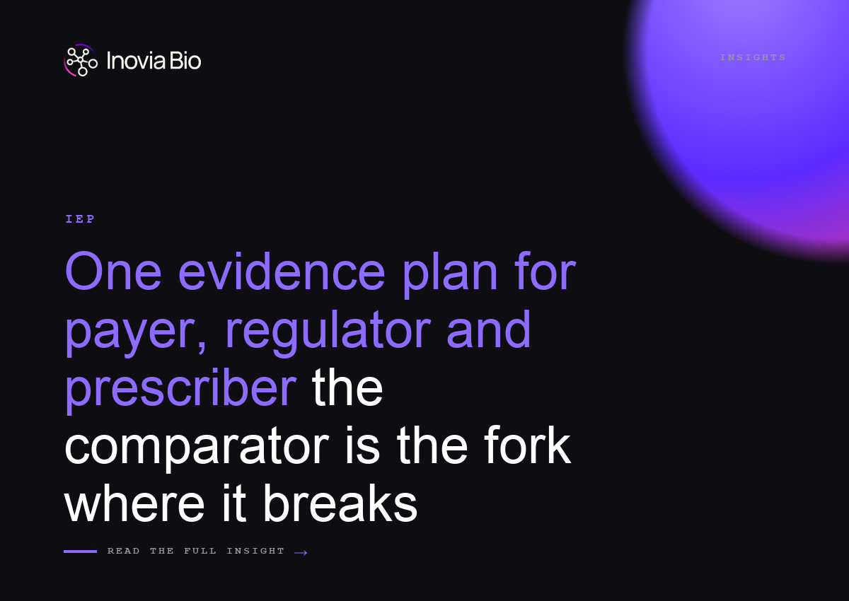 One evidence plan for payer, regulator and prescriber: the comparator is the fork where it breaks
